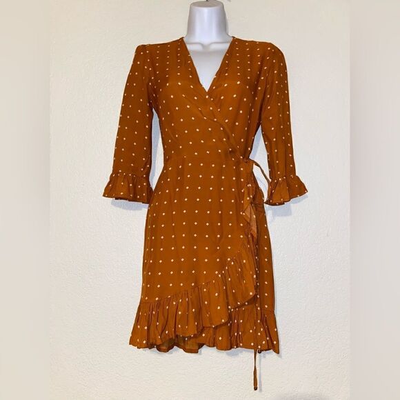 Faithfull the Brand Carmel Wrap Mini‎ Ruffle Dress in Stefano Print 2 NWOT - Picture 3 of 9